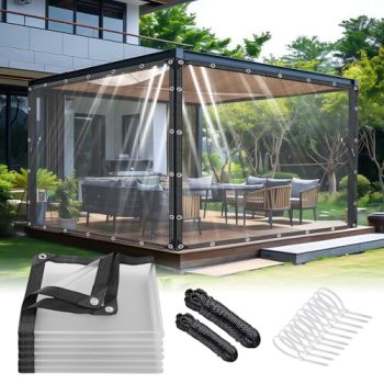 HZMGPCM Clear Tarp 7×10 ft with Grommets Thickened 14 Mil Tear Resistant Reinfor