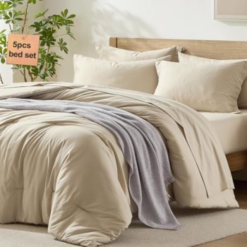 Homelike Moment Twin Comforter Set with Sheets Beige