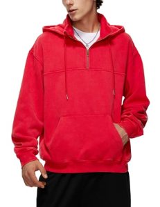 Iwing Mens Oversized Quarter Zip Hoodie Sweatshirt Half Zipper Heavyweight Fleec