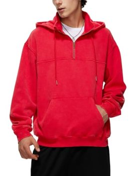Iwing Mens Oversized Quarter Zip Hoodie Sweatshirt Half Zipper Heavyweight Fleec