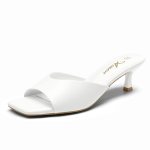 Athlefit White Kitten Heels for Women Square Open Toe Low Heels Heeled Sandals S