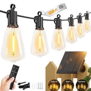 Brightown 100FT Solar String Lights Outdoor Waterproof with Remote