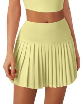 Leapstride Pleated Tennis Skirt for Women with Pockets Shorts High Waisted Athle
