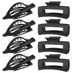 GIRLOLIIAR Flat Hair Claw Clips: 8 Pack 4 Inch Neutral Black Matte French Concor
