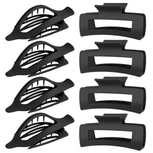GIRLOLIIAR Flat Hair Claw Clips: 8 Pack 4 Inch Neutral Black Matte French Concor