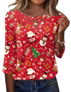 Rapbin Petite Tops for Women Womens Christmas Tunic Tops Elbow Length Tee Shirts