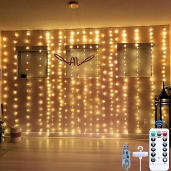 300LED Fairy Curtain Lights, 9.8×9.8Ft Warm White USB Plug in 8 Modes & Timer Ch