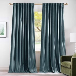 NICETOWN Velvet Stone Blue Blackout Curtains 96 inches Long