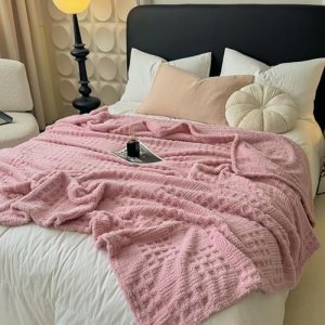 Throw Blanket for Couch or Bed，Waffle Weave Jacquard Decorative Blankets
