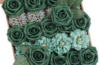 BSMYBO 23pcs Green Flower Artificial Roses Faux Flowers with Stems Mix Fake Rose
