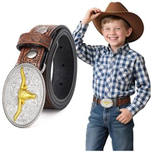 Kids Western Belt for Boys Age 4-12 Girls Toddler Embossed Cowboy Cowgirl Genuin