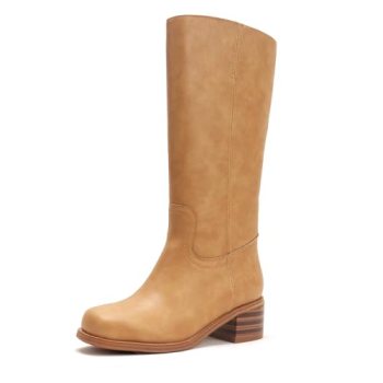 JOKACEAR Suede Banana Women’s Knee High Boots Square Toe Chunky Block Heel Long