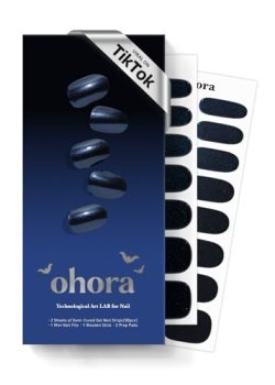 ohora Semi Cured Gel Nail Strips (N Navy Chrome) – Works with Any Lamps