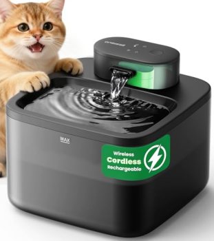 oneisall Wireless Cat Water Fountain: 74oz/2.2L Cordless Pet Water Fountains