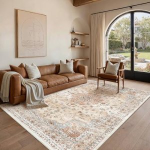 HUGEAR Area Rugs 6×9 Machine Washable Vintage Orange Living Room Bedroom Rug Thr