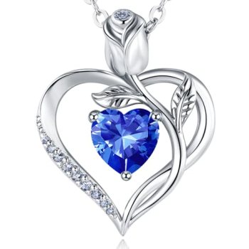 JACUPO 1.2 Carat Rose Heart Necklace Lab-Created Sapphire Necklace Royal Blue Se