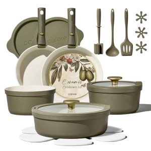 Carote 21pcs Ceramic Cookware Set with Detachable Handles