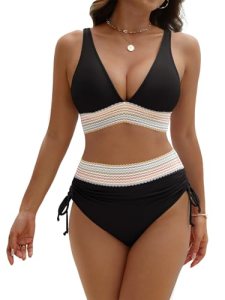 GKBK Women High Waisted Bikini Sets Tummy Control Swimsuits Color Block Two Piec