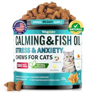 Wagmee Cat Calming Treats – 500 Crunchy & Creamy Cat Chews with Melatonin