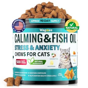 Wagmee Cat Calming Treats – 500 Crunchy & Creamy Cat Chews with Melatonin