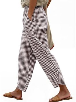 ANRABESS Womens Striped Gingham Pants Summer Lounge Cute PJ Bottom Plaid Pants C