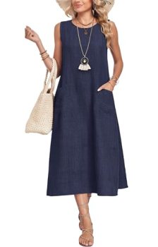 MOLERANI Womens Sundress Summer Casual Midi Dress with Pockets – Sleeveless