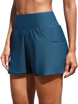 ATTRACO Women’s Swim Short Tummy Control Bathing Suit Shorts with Built-in Brief