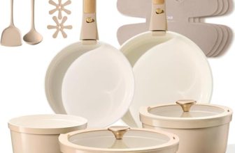 CAROTE 18 Pcs Ceramic Cookware Set Titanium Nonstick with Detachable Handles