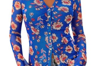 BTFBM Button Down Shirts for Women 2026 Spring Boho Tops V Neck Long Sleeve Blou