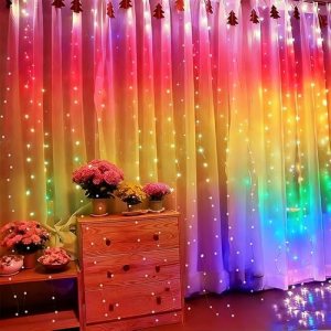 300LED Fairy Curtain Lights, 9.8×9.8Ft Warm White USB Plug in 8 Modes & Timer Ch