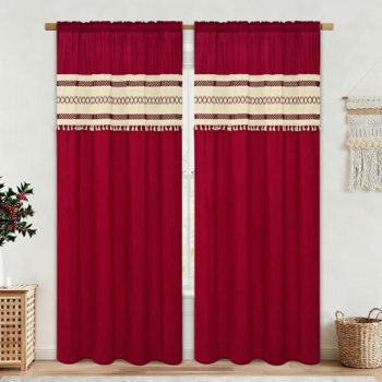 FRAMICS Linen Curtains for Living Room Farmhouse Curtains for Bedroom Red Window