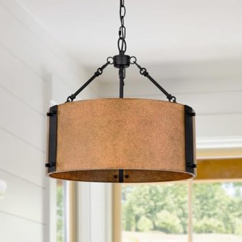 GILGGAK Industrial Chandelier, 3-Light Rustic Bronze Drum Shade