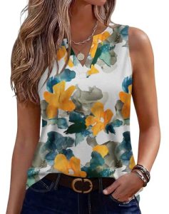 SLOWCOLIN Womens Tank Tops Loose Fit V Neck Tank Tops for Women Summer Casual Sl