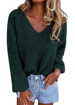 KIRUNDO Sweaters for Women Fall 2026 Oversized V Neck Cozy Cute Casual Long Slee