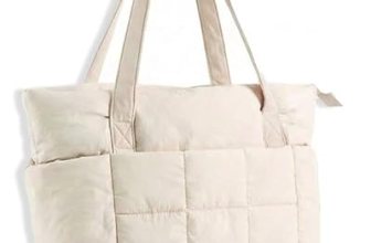 U+U Puffer Tote Bag for Women, Quilted Work Handbag with Compartments