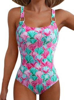 Herseas Women’s Metal Ring Wide Straps Fashionable One Piece Swim Suits 2026 Flo