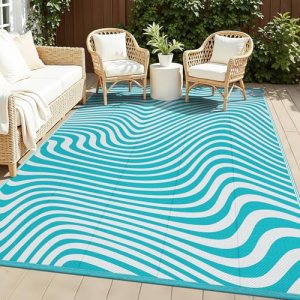 Vaukki Outdoor Patio Rug 5×8, Waterproof Woven Plastic Straw Camping Area Mat