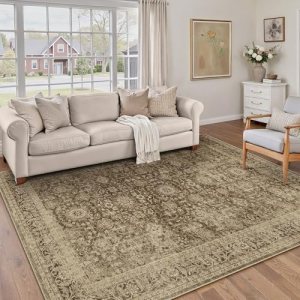 PureCozy Brown 5×7 Area Rug Non Slip Vintage Living Room Distressed Machine Wash