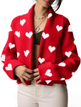 Saodimallsu Womens Heart Cardigan Valentines Cropped Open Front Shawl Fall Trend