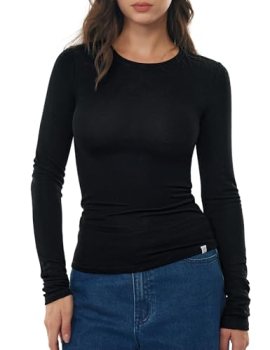C202 Long Sleeve Shirts for Women Crew Neck Going Out Tops Fall Basic Tee Trendy
