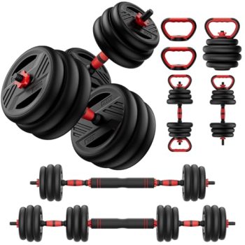 Cvonte Adjustable Dumbbell Set, 45lbs Free Weight Set With Double Locknut, 5-in-