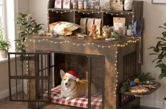 Petrova 33″ Dog Crate Furniture with Storage Shelf & 2 Stainless Steel Bowls