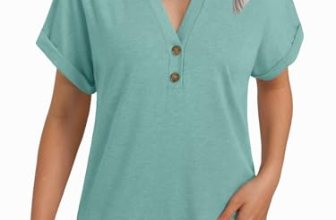 GKBK Womens Short Sleeve Henley Tops V Neck Dressy Casual Loose Fitting Blouses