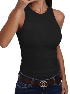ANRABESS Sleeveless Tank Tops for Women High Neck Racerback Ribbed Knit Top Summ