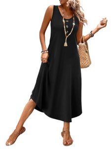 WIHOLL Black Dresses for Women Cute Flowy Sleeveless Beach Vacation Clothes Casu