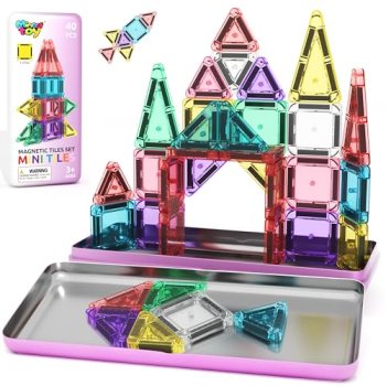 40PCS Magnetic Tiles Mini Travel Essentials Toddler Toys with Case Set