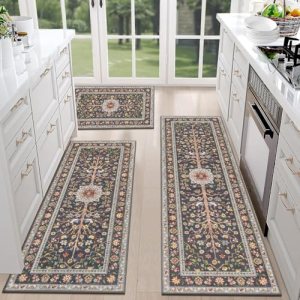 HEBE Boho Kitchen Rugs Sets of 3 Non Slip Washable Farmhouse Kitchen Rugs and Ma