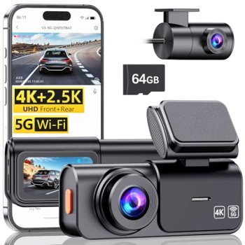 AXB Dash Cam Front and Rear: 4K+2.5K Dashcam with 5G WiFi APP Control & 64GB Car