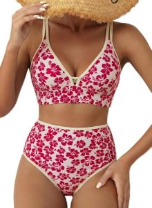 Herseas Women’s 2 Piece High Rise Bikini Sets Deep V Neck Adjustable Strap Cutou