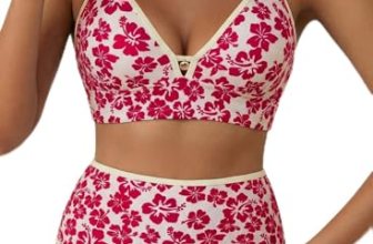 Herseas Women’s 2 Piece High Rise Bikini Sets Deep V Neck Adjustable Strap Cutou